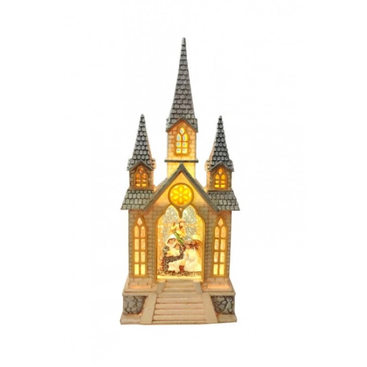 Decoratiune de Craciun Felinar Led Biserica , Nasterea Domnului, Muzical XL 41cm