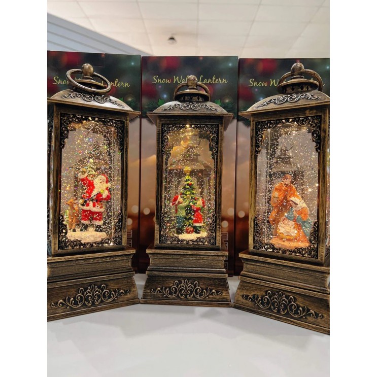 Felinar de Crăciun cu Broderie Vintage, Apă și LED