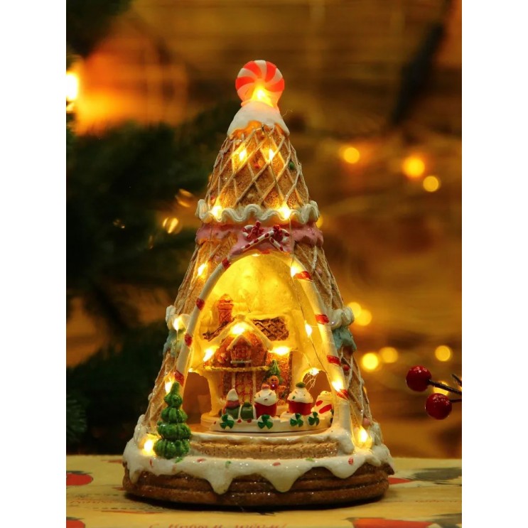 Brad de Crăciun Turtă Dulce Cu Muzică, Lumini Si Trenuleț Animat