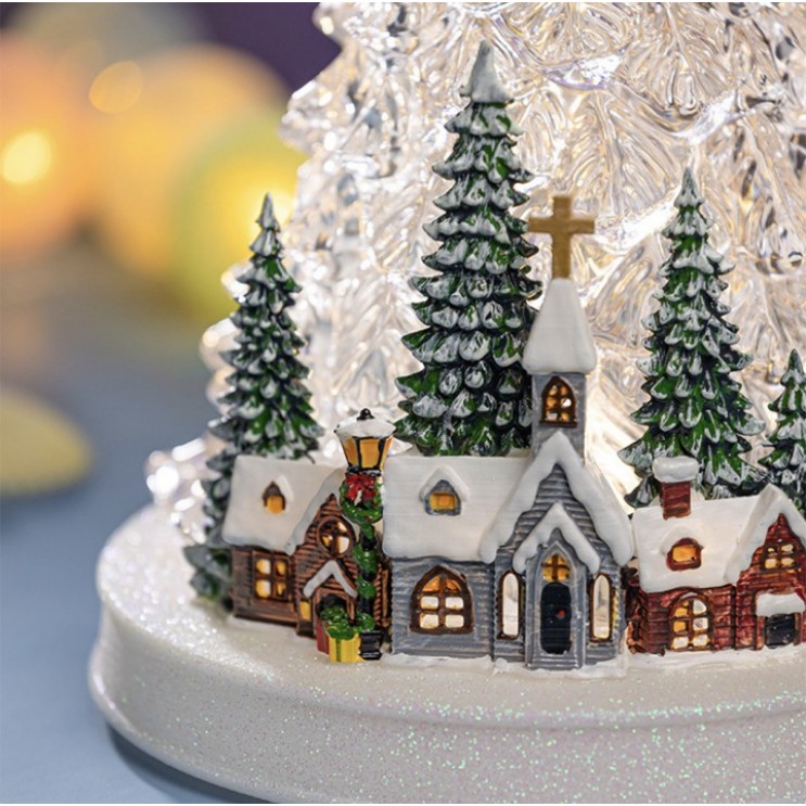 Brad XL  cu Scena Sat de Craciun Muzica si Lumini, Decor Magic de Sarbatoare Brad XL  cu Scena Sat de Craciun Muzica si Lumini, Decor Magic de Sarbatoare