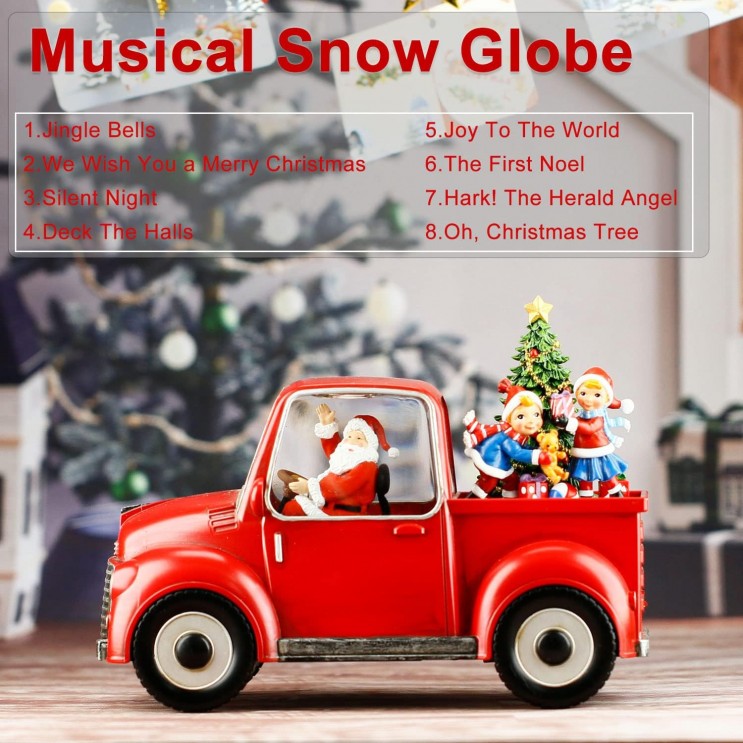 Felinar LED Masina lui Mos Craciun Premium,Muzicala,8 melodii,cu ventilator zapada,USB si Baterii