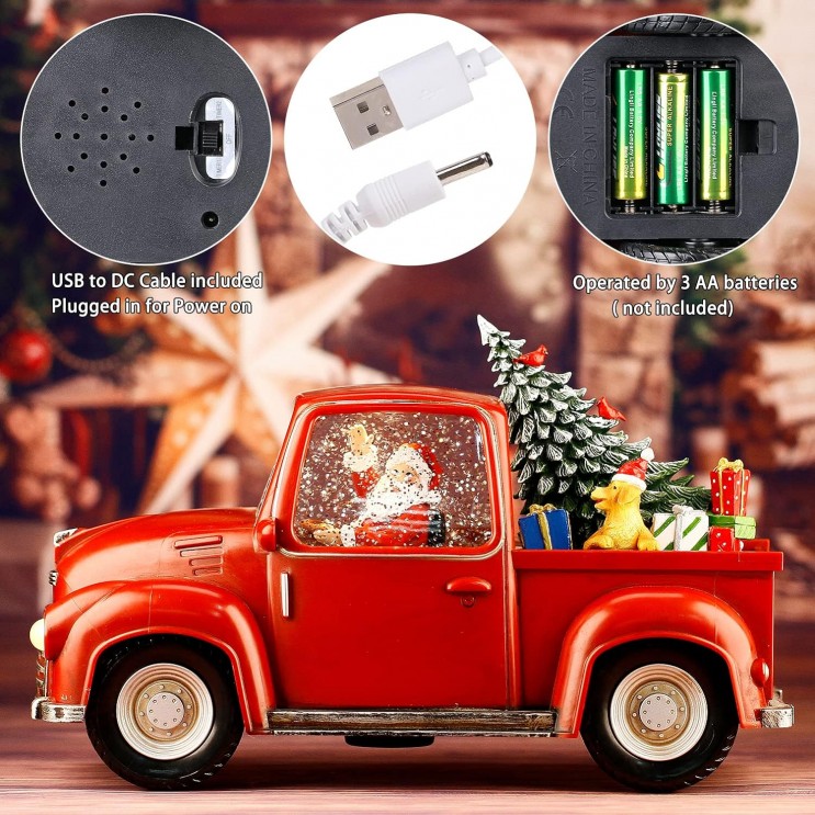 Felinar LED Masina lui Mos Craciun Premium,Muzicala,8 melodii,cu ventilator zapada,USB si Baterii