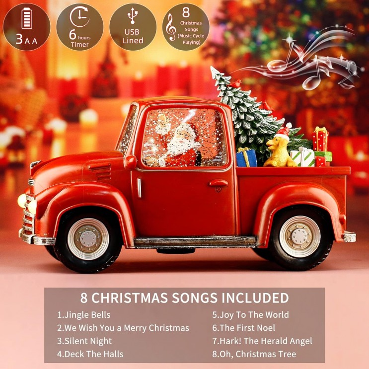 Felinar LED Masina lui Mos Craciun Premium,Muzicala,8 melodii,cu ventilator zapada,USB si Baterii