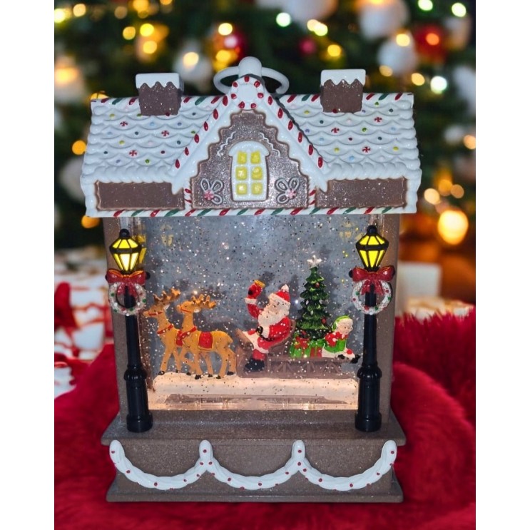 Felinar LED Premium XL Casuta de Turta Dulce,Muzical cu 8 Colinde,ventilator si fulgi sclipitori