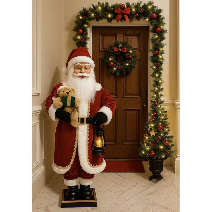 Figurina Mare MOS CRACIUN Premium, Haina din Catifea cu Senzor de miscare si muzica,Animat ,110 cm