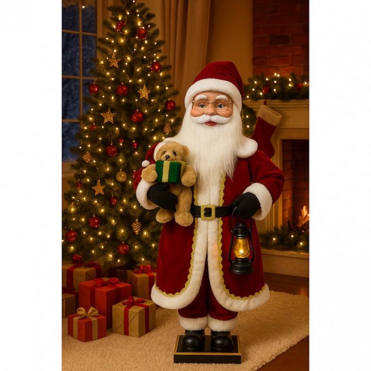 Figurina Mare MOS CRACIUN Premium, Haina din Catifea cu Senzor de miscare si muzica,Animat ,150 cm