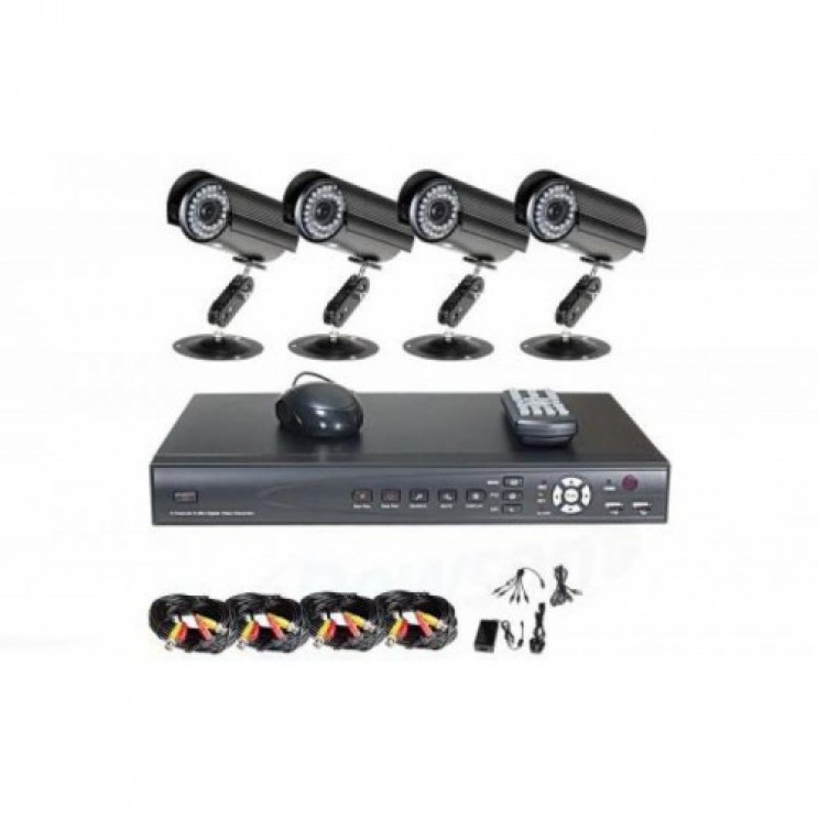 Sistem Supraveghere CCTV - Kit DVR 4 Camere Exterior/Interior, Cu HDMI, Internet, Infrarosu 