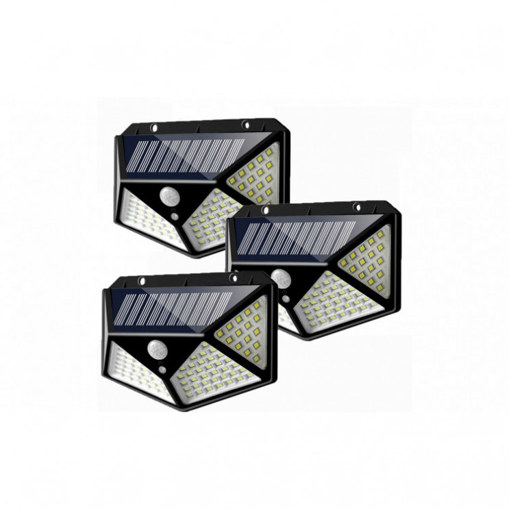 Set 3 lampi Solare cu 100 LED uri si Senzor Miscare,3 Intensitati de iluminare,IP67