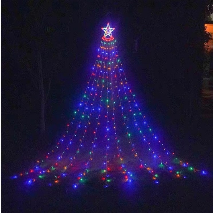 Instalatie Solara Cascada Brad de Crăciun 350 Leduri cu Stea 3.5M