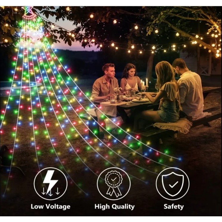 Instalatie Solara Cascada Brad de Crăciun 350 Leduri cu Stea 3.5M