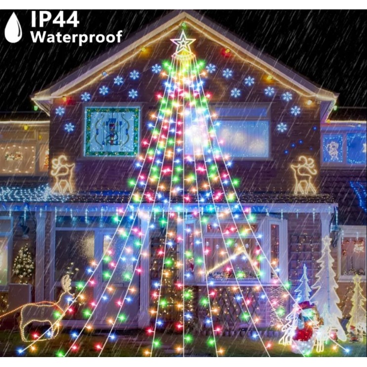 Instalatie Solara Cascada Brad de Crăciun 350 Leduri cu Stea 3.5M