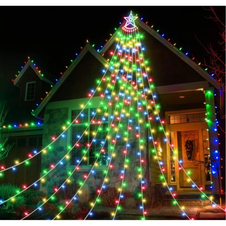 Instalatie Solara Cascada Brad de Crăciun 350 Leduri cu Stea 3.5M