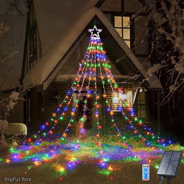 Instalatie Solara Cascada Brad de Crăciun 350 Leduri cu Stea 3.5M