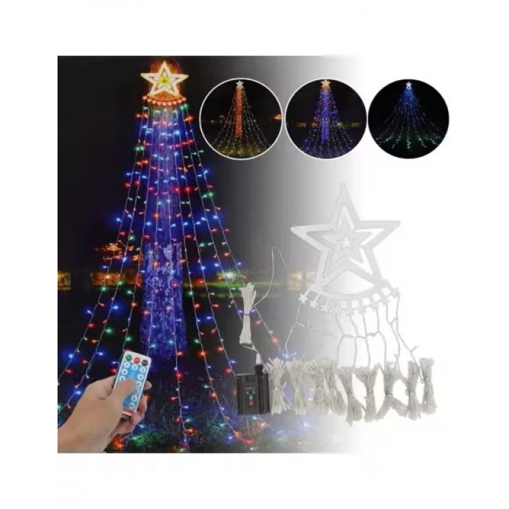 Instalatie Solara Cascada Brad de Crăciun 350 Leduri cu Stea 3.5M