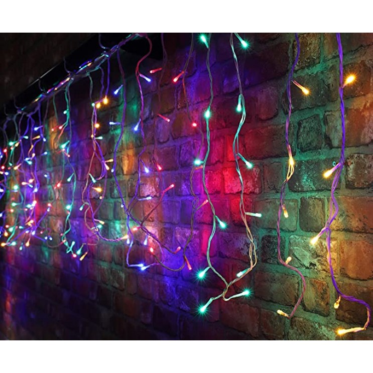 Set 2 instalatii LED Ploaie 12 metri x 0,6 m, Turturi, Interconectabila,320 LED,8 Jocuri de Lumini ,Multicolor