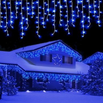 Instalatie LED Turturi 14 Metri, ploaie, Interconectabila, 8 Jocuri lumini, Albastru