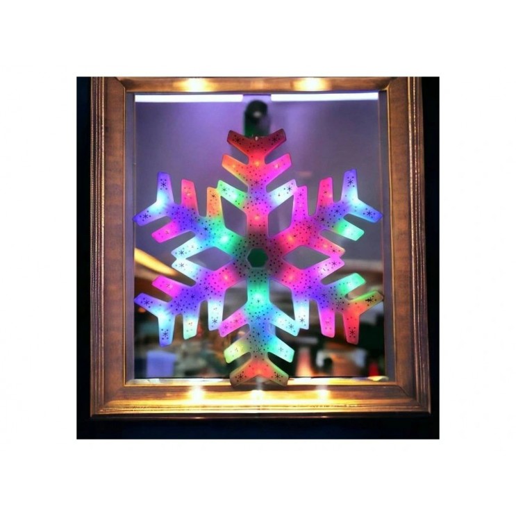 Figurina luminoasa geam Craciun 50 led, multicolor,Fulg De Nea
