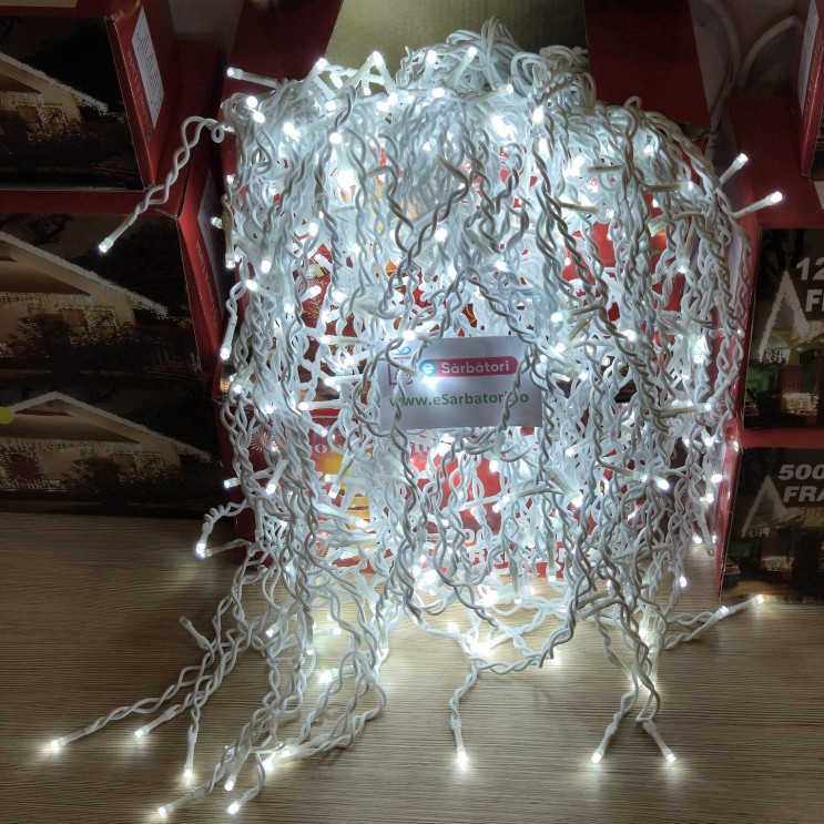 Instalatie Craciun Turturi Cu Flash Premium,50 M, Led-uri,Rezistent Apa,Exterior/Interior, Interconectabila, Fir Alb gros,Alb Rece