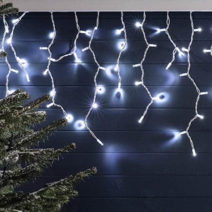 Set 2 instalatii LED Ploaie 12 metri x 0,6 m, Turturi, Interconectabila,320 LED,8 Jocuri de Lumini ,Alb Rece