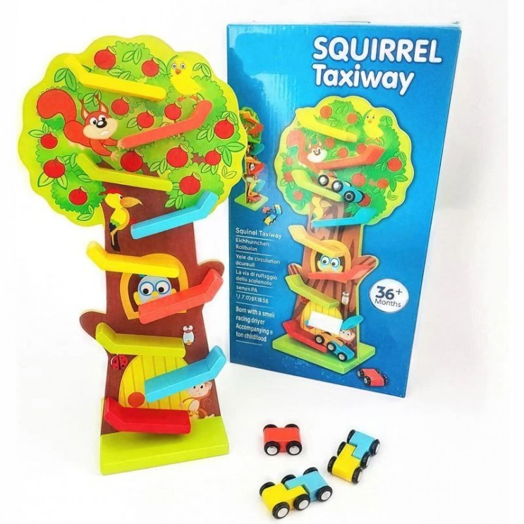 Jucarie educativa Montessori lemn ,cu 9 etaje Copacul Squirrel Taxiway