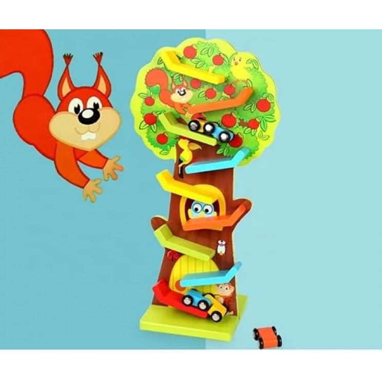 Jucarie educativa Montessori lemn ,cu 9 etaje Copacul Squirrel Taxiway
