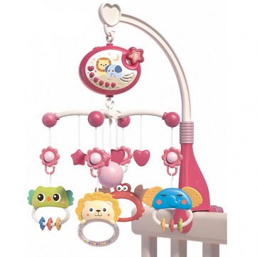 Carusel Muzical Multifunctional Rotativ pentru Patut Bebe cu proiectie,4 jucarii detasabile dentitie,Cronometru,Volum reglabil,cantece linistitoare