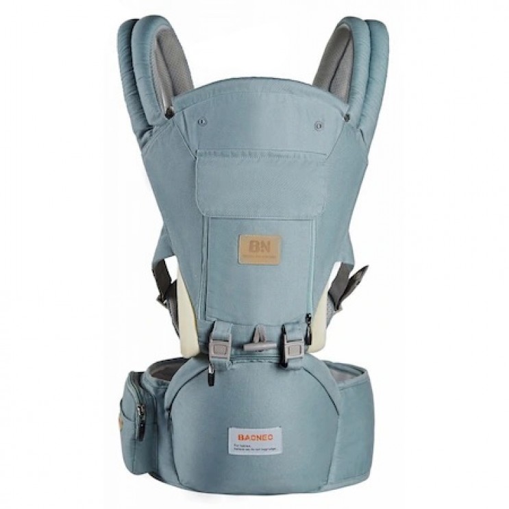 Marsupiu ergonomic cu scaunel All Seasons, Baoneo , Bleu, 3-25 kg, 10 pozitii, Bumbac