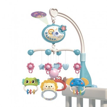 Carusel Muzical Multifunctional Rotativ 360° pentru Patut Bebe cu proiectie,4 jucarii detasabile dentitie,Cronometru,Volum reglabil,cantece linistitoare