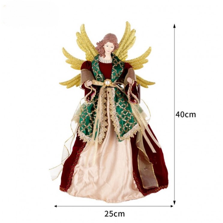 Inger Crăciun Premium, Varf de brad,Bordo si Verde Aripi Aurii,40 cm