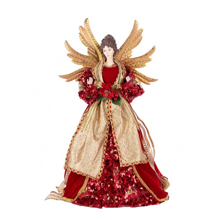 Inger Crăciun Delux, Varf de brad,Rosu cu Paiete si Aripi aurii,45.5cm