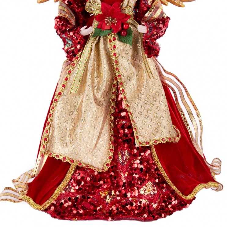 Inger Crăciun Delux, Varf de brad,Rosu cu Paiete si Aripi aurii,45.5cm