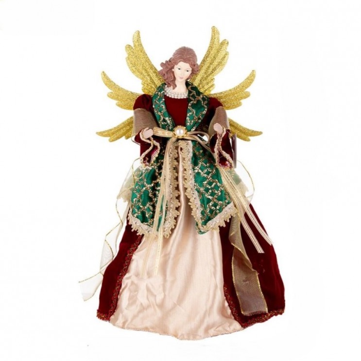 Inger Crăciun Premium, Varf de brad,Bordo si Verde Aripi Aurii,40 cm